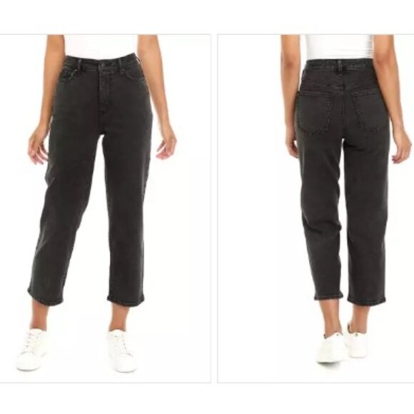 Vintage Royalty14 33x27 High Rise Button Fly Raw Hem Straight Jeans Black - Picture 1 of 15